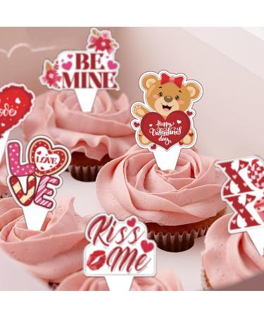 24 Pieces Valentine s Day Themed Cupcake Toppers Love Cupcake Picks Decorations - Buy Online on GoSupps.com