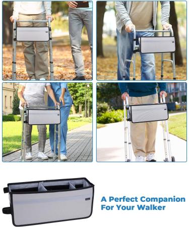 ISSYAUTO Walker Basket with Cup Holder and Storage Bag - Gray | Perfect Gift for Family and Friends | Strap Mount Design | (Not for Rollator Walkers) - Buy Online on GoSupps.com