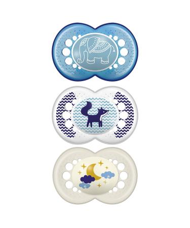 MAM Original Day & Night Baby Pacifier, Nipple Shape Helps Promote Healthy Oral Development, Glows in The Dark, 3 Pack, 6-16 Months, Boy,3 Count (Pack of 1)