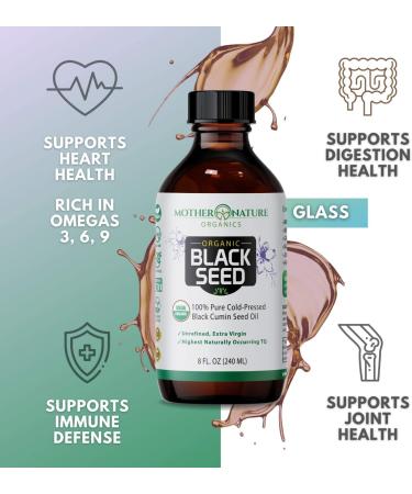 Mother Nature Organics Black Seed Oil - Organic Cold-Pressed Cumin Nigella Sativa for Immunity, Digestion, Joint Health, Hair & Skin - 8 oz. Extra Virgin, Gluten-Free, Non-GMO & Vegan with Omega 3, 6, 9 - Buy Online on GoSupps.com