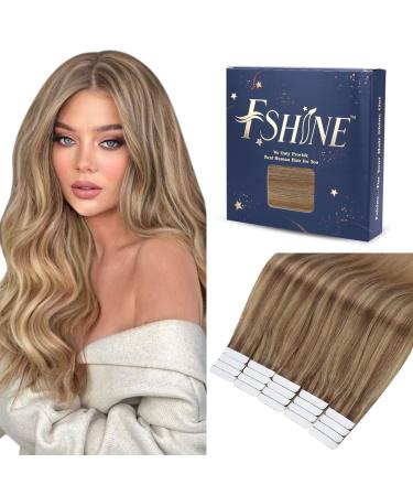FSHINE TAPE in Invisible Tape Hair extensions real hair 45cm tape in extensions ombre balayage color 10/16/golden brown to dark blonde skin shot hair extensions 20 grams #10/16/16 2. Tape #10/16/145cm