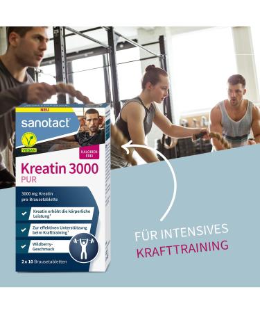 Sanotact Creatine 3000 Pure - Vegan Effervescent Tablets for Muscle Building & Strength | 3000mg Creatine per Tablet | Pre-Workout Booster - Wildberry Flavor - 20 Tablets - Buy Online on GoSupps.com