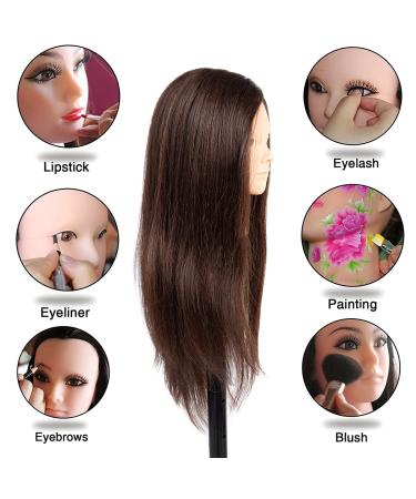 26''-28'' Long Hair Mannequin Head with Real Hair 60% - Cosmetology Doll for Hairdresser Practice - Straight Hair with 7 Tools - Stable Clamp Stand - 26inch No Makeup 4 - Buy Online on GoSupps.com