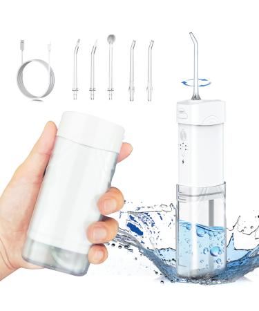Cordless Portable Water Dental Flosser Small Collapsible Storage 5 Modes 200 ML Telescopic Water Teeth Cleaner Pick IPX 7 Waterproof Rechargeable 5 Jet Tips 360 Rotation White