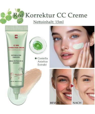 EONFAVE CC Cream Red Correct CC cream against redness with Centella Asiatica Korean Make Up Fondation with SPF 25 Full Cover Concealer with soothing effect for naturally even skin types - Buy Online on GoSupps.com