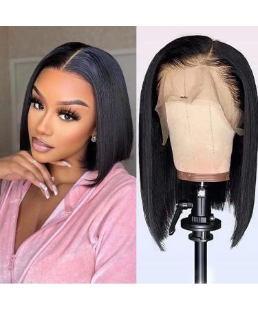 Ebbfurln  13x4 HD Lace Front Wigs Human Hair 150% Density Brazilian  Straight Bob Wig  Pre Plucked with Baby Hair (Bob Wig  10 Inch) 10 Inch 13x4 Bob Wigs