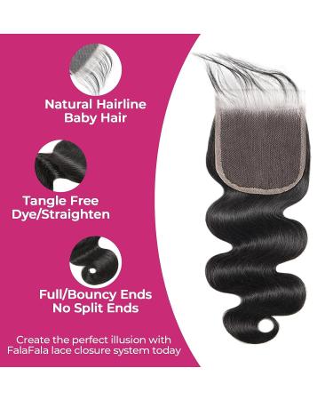 Body Wave 7x7 Closure Transparent Lace Free Part Pre Plucked 16 Inch Human Hair - Natural Black - Buy Online on GoSupps.com