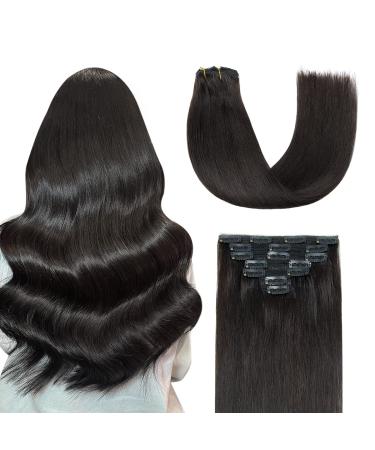 Agmity clip in Extensions Real hair 100% real hair natural black 7 pieces 35cm 110g for clinging human hair double sewn clip in remy real hair extensions (35cm #1b natural black)