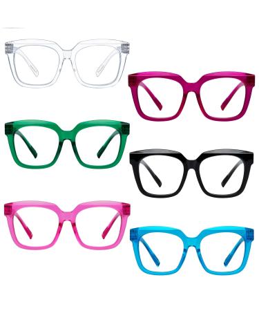 Metalless Screwless Spring Hinges Reading Glasses for Women 6 Pack Ladies Oversized Square Readers(+1.75) 6 Pack Mix Color 1.75 x
