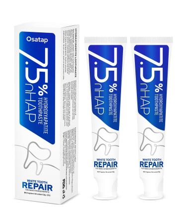 7.5% Hydroxyapatite Toothpaste Fluoride-Free Whitening & Enamel Support, Gentle Nano Formula for Sensitive Teeth, Fresh Mint, Natural Daily Care 4.23 Ounce (Pack of 2)