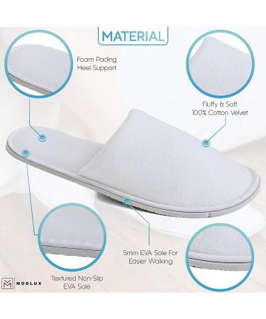MODLUX Spa Slippers - 12 Pairs of Cotton Velvet Closed Toe Disposable Slippers with Travel Bags - Non-Slip, Thick & Soft - Ideal for Home, Hotel, or Commercial Use (12 Pack Combo White) - Buy Online on GoSupps.com