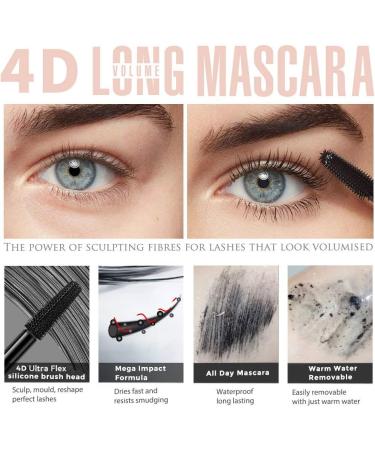 4D Silk Fiber Lash Mascara Waterproof Mascara for Longer Curler and Voluminous Eyelashes - Natural Formula Smudge-proof Mascara Lasting All Day for Slender Dense Lashes Black - Buy Online on GoSupps.com