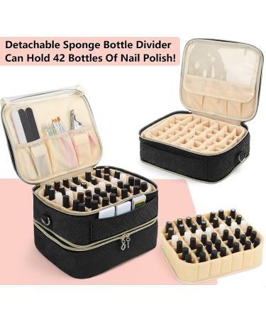 Detachable 2-Layer Nail Polish Organizer | Holds 42 Bottles | Gel Polish Storage & Manicure Tool Holder | Large Makeup & Cosmetic Bag with Dividers | Black - Buy Online on GoSupps.com
