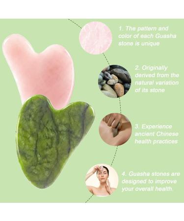 Gua Sha Heart Shape Set - 3 Pieces: Jade Rose Quartz & White Jade Face Massage Tools for Spa & Body Care - Buy Online on GoSupps.com