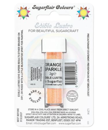Sugarflair Orange Sparkle Edible Lustre Dust Add a Lustrous Shine to Cakes or Decorations. Brush On or Add Rejuvenator to Create Eye-Catching Edible Paint Gives Shine to Your Bakes - 2g