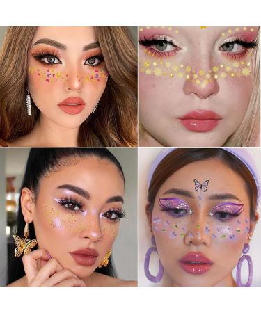 Tazimi Glitter Face Temporary Tattoos - 16 Sheets | Butterfly, Daisy, Totem, Snowflake | Halloween Makeup for Women & Girls | Metallic Freckles, Facial Decoration for Dancer Costume Parties - Buy Online on GoSupps.com