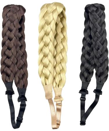 Braid Headband 5 Strands Synthetic Hair Braided Headband with Adjustable Elastic Stretch Chunky & Wide Plaited Braid Hair Band Hairpiece Style 3 - Buy Online on GoSupps.com