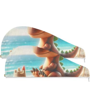 Super Absorbent Cute Dinosaur Beach Hair Towel 2 Pack - Quick Dry Hair Turbans for Women & Girls - Buy Online on GoSupps.com