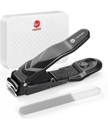 ROOOG Nail Clippers with Catcher,No Splash Ultra Sharp Unisex Sturdy Fingernail & Toenail Clipper Cutters & Ingrown Nail Clippers,with Nano Nail File,Stocking Stuffers Gifts for Men Women (Black)