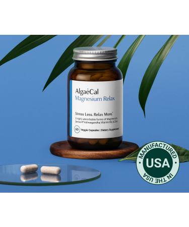 AlgaeCal Magnesium Relax - Chelated Magnesium with Ashwagandha for Sleep & Occasional Anxiety - Glycinate Malate Citrate - Sleep Mood & Cortisol Support (60 Caps - 1 Month Supply) 60 Count (Pack of 1) - Buy Online on GoSupps.com