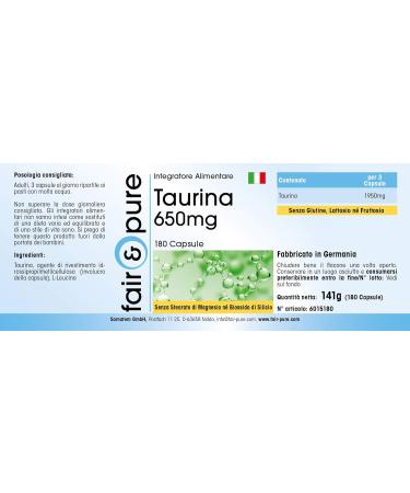 Fair & Pure Taurine 650mg Vegan Capsules - 180 High-Dose Taurine Supplements - Buy Online on GoSupps.com