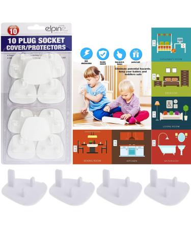 NTI 10 x ELPINE by Marksman Electrical Plug | Socket Protector Baby Shock Safety Main Covers Security 3 Pin Home & School Child Proof Outlet GAURD White Proofing Cap with Tight Grip UK Free P&P