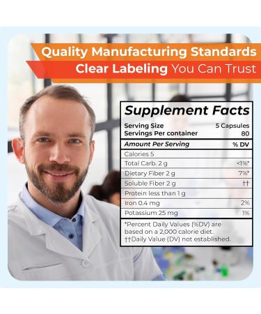 TIME-Cap Labs 400 Count Psyllium Husk Fiber Capsules - Gluten-Free Soluble Fiber Supplement for Adults Digestive Regularity Support Gentle Daily Fiber Support Routine Use for Men & Women - Buy Online on GoSupps.com