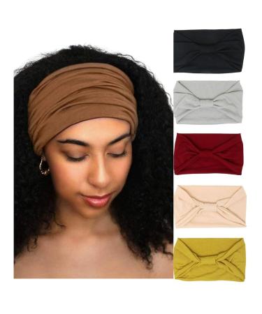 Wide Headbands for Women 6 Pack Yoga Sport Workout Running Headband Large African Head Wrap (Set 001)