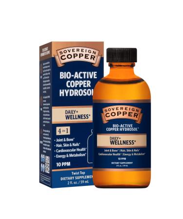 Sovereign Copper Bio-Active Colloidal Copper Hydrosol  Daily+ 4-in-1 Wellness Supplement for Joint and Bone*  Hair  Skin and Nails*  Cardiovascular Health* and Energy and Metabolism Support*  2oz 2 Fl Oz (Pack of 1)