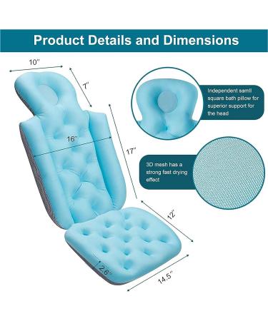 Full Body Bath Pillow with Head and Tailbone Support | Non-Slip Bath Tub Mat | 93x40cm Blue - Buy Online on GoSupps.com