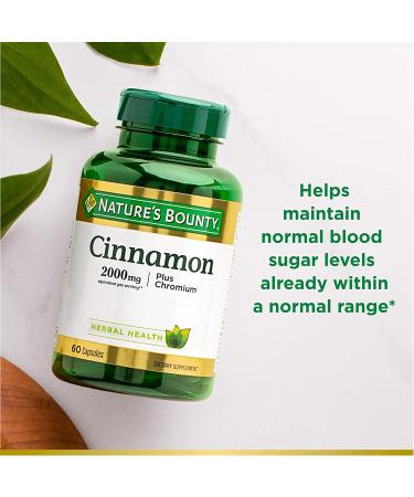 Nature's Bounty Cinnamon Plus Chromium 2000 mg - 60 Capsules for Blood Sugar Support - Buy Online on GoSupps.com
