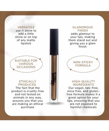 Mynena Copper Gold Lip Gloss Topper | Shimmer Glossy Finish Liquid Lipstick with Jojoba Oil | Vegan & Cruelty-Free - Buy Online on GoSupps.com