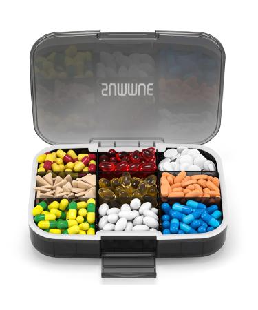 SUMMUE Large Pill Organizer, 9 Compartments Portable Travel Pill Box Case Moisture Proof, XL Pill Container Holder for Vitamins, Cod Liver Oil, Supplements, Medication (Black)