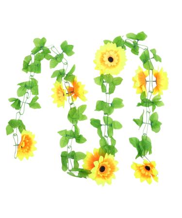 LIFKICH 2pcs Simulated Sunflower Faux Hanging Flowers Hanging Fake Flower Garland Silk Flowers Hanging Faux Sunflower Vine Sunflower Adorn Decoration for Home Greenery Plastic Rattan Leaf