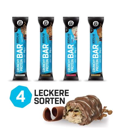 BODYLAB24 Crunchy Protein Bar Schoko Brownie - 12 x 64g | High Protein Low Sugar | 20g Protein Per Bar | Delicious Chocolate Coating - Buy Online on GoSupps.com