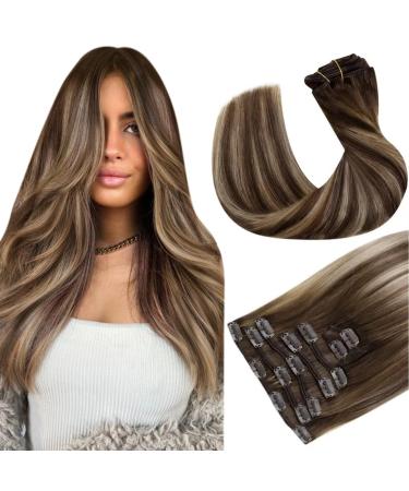 Hot sales product Hetto balayage clip extensions real hair brown clip in extensions remy real hair clip in hair decay balayage #4/27/4 chocolate brown to caramel blonde 55 cm 2-2 #4/27/4 balayage