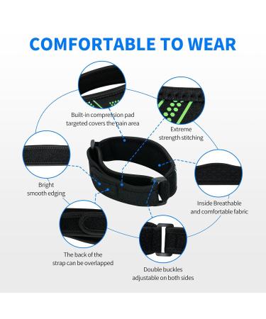 Abyon Patella Tendon Bandage - 2 Pack Adjustable Knee Support for Men & Women - Ideal for Sports Hiking Fitness Baseball & Volleyball - Black-Green - Buy Online on GoSupps.com