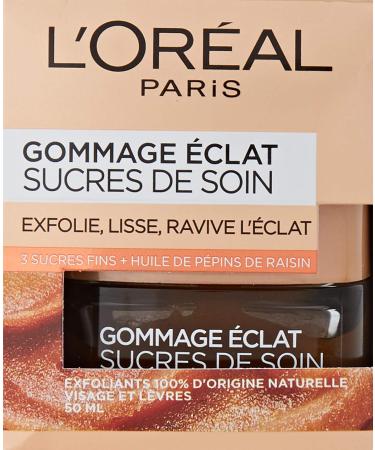 L'Or al Paris - Radiance Scrub for Face & Lips - Exfoliating & Smoothing - With 3 Fine Sugars & Grape Seed Oil - All Skin Types - Care Sugars - 50 ml