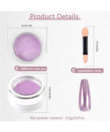 BQAN Chrome Nail Powder Set - 6 Jars Mirror Effect Holographic Titanium Metal Powders in Green, Silver, Pink, Purple | Nail Decoration Kit with Sponge Brushes - Buy Online on GoSupps.com