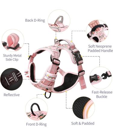 Heele No-Pull Dog Harness for Medium Dogs | Soft Breathable & Adjustable Reflective Design | Anti-Pull Padded Handle | XS Pink Floral - International Shipping Available - Buy Online on GoSupps.com