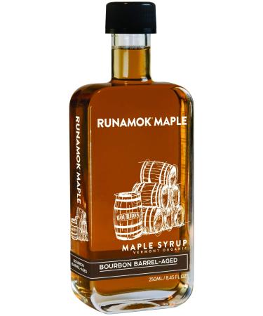Runamok Maple Bourbon Barrel Aged Maple Syrup - Authentic & Real Vermont Maple Syrup | Natural Sweetener | Great for Cocktails, Cheese Pairing & Pancakes Maple Syrup | 8.45 Fl Oz (250mL) Aged In Bourbon Barrels