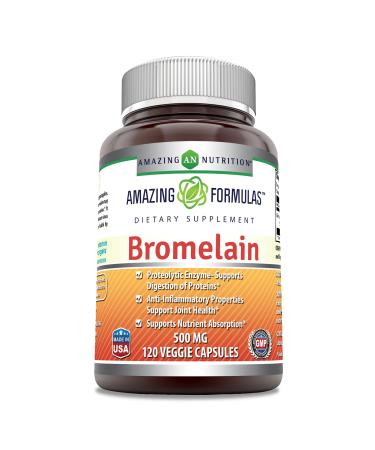 Amazing Formulas Bromelain 500 mg,2400 GDU Veggie Capsules - (Non-GMO, Gluten Free) Proteolytic Enzymes-Supports Dijestion of Proteins-Anti-Inflammatory Properties (120 Count) 120 Count (Pack of 1)