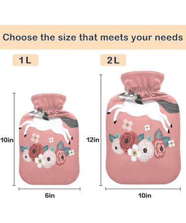Naanle 2L Flower Horse Unicorn Hot Water Bottle with Cover Large Heat & Cold Therapy for Pain Relief | Perfect for Bed Hands & Feet - Buy Online on GoSupps.com