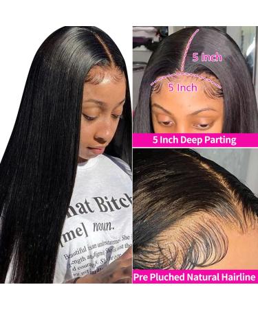 Hot Star 24 Inch Straight HD Transparent Lace Front Wig for Black Women - 150% Density, Glueless 5x5 HD Lace Closure, Pre Plucked Middle Part - Natural Black Human Hair Wig - Buy Online on GoSupps.com