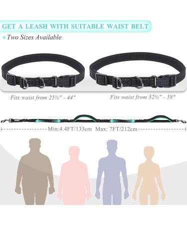 Vivaglory Reflective Waist Dog Leash | Free-Handed Bungee Leash for Medium & Large Dogs | Double Padded Handles | Perfect for Jogging & Training | Adjustable Waist 65-112cm - Black/Turquoise - Buy Online on GoSupps.com