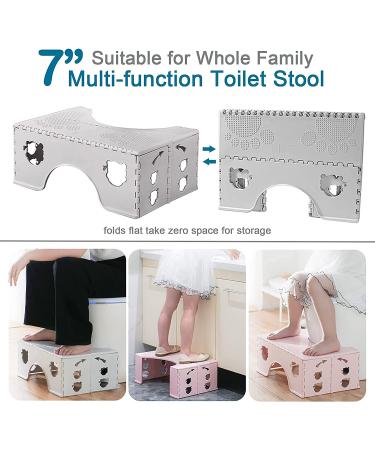 CHEAGO Foldable Toilet Stool 7 inches - Portable Squatting Posture Poop Stool for Healthy Digestion - Anti-Slip Feet, Compact Wide Footrest, Cloud Grey - Buy Online on GoSupps.com