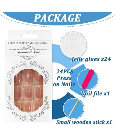 24 Pink Aurora Press-On Nails | Short Angular French Artificial Nails for Women & Girls | Full Cover Acrylic Nail Decorations - Buy Online on GoSupps.com
