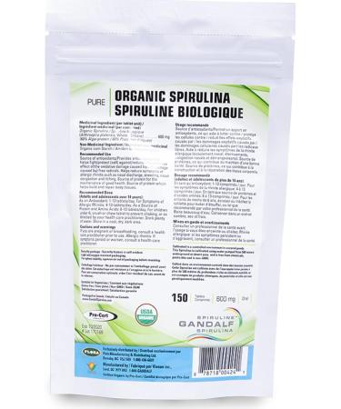 Gandalf Certified Organic Spirulina Tablets Ultra Pure Blue-Green Algae Certified 3rd Party Tested Canada s Most Trusted Brand Vegan 600 mg 150 tablets - Buy Online on GoSupps.com