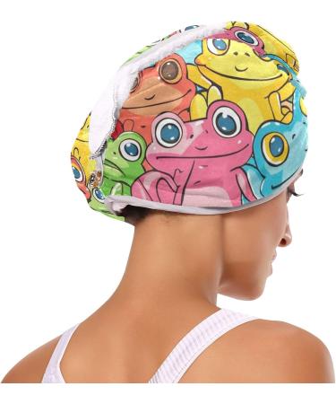 Rainbow Frogs Hair Towel 2 Pack | Super Absorbent Quick Dry Hair Turbans for Women & Girls - Buy Online on GoSupps.com