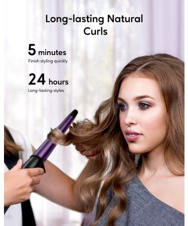 Conical Curling Wand 3/4-1 1/4 Ceramic Curling Iron | Clamp-Free, Digital Controls, 9 Heat Settings | Black/Purple - Buy Online on GoSupps.com